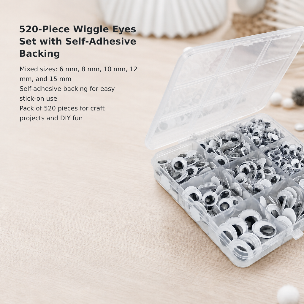 520-Piece Wiggle Eyes Set with Self-Adhesive Backing