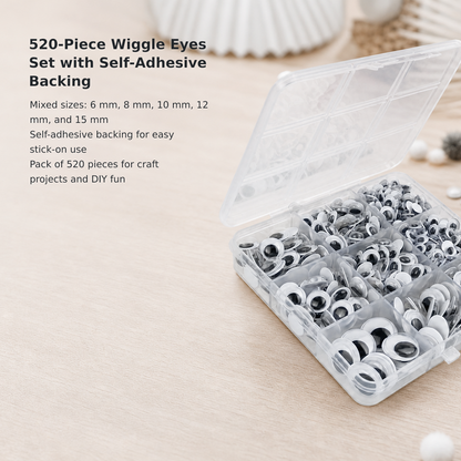 520-Piece Wiggle Eyes Set with Self-Adhesive Backing