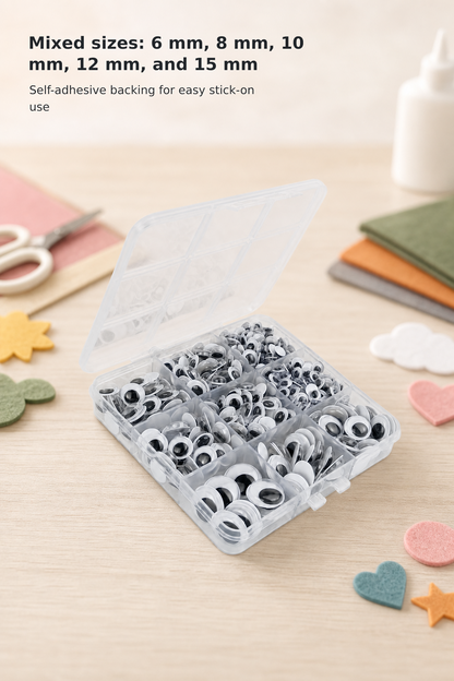 520-Piece Wiggle Eyes Set with Self-Adhesive Backing